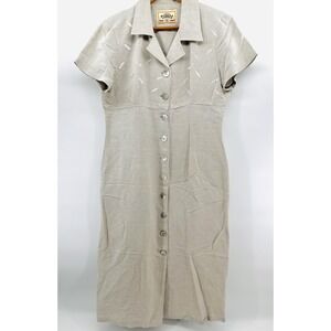VTG Tickets Clothing Tan Embroidered Button Shirt Dress Sz 10 Safari HH46